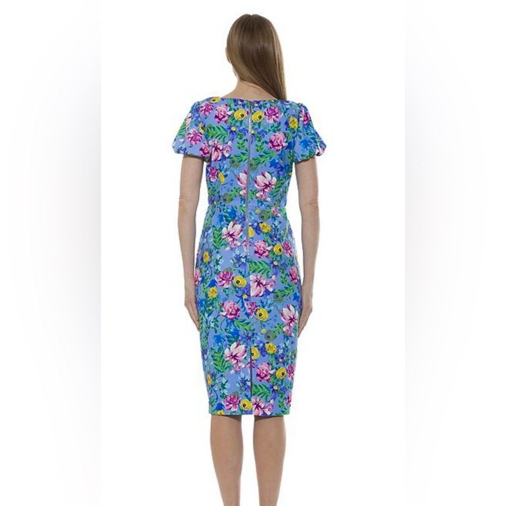 LN EASTER WOMENS MEDIUM (bust 38”) ALEXIA ADMOR ODETTE BLUE FLORAL SHEATH DRESS - Picture 2 of 4
